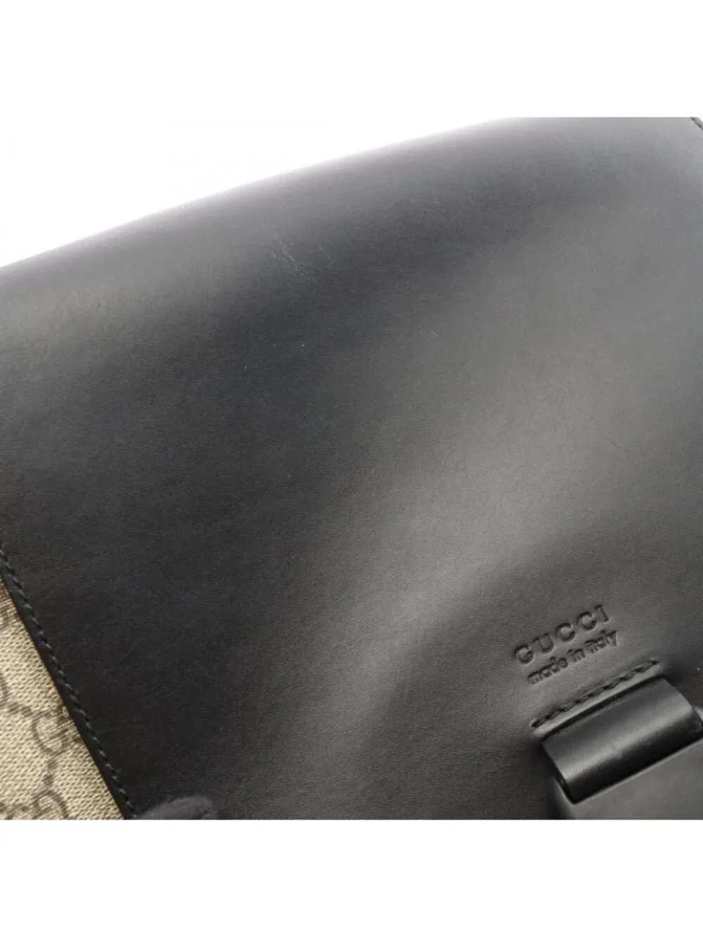 Gucci Shoulder Bag GG Supreme Beige Black Canvas Leather
